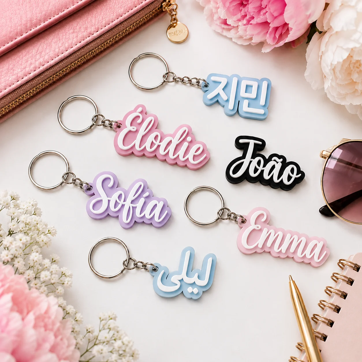 1pc/3pc/6pc Custom Double Layer Acrylic Name Keychain, Personalized 3D Raised Letters Keyring,Custom Name Pendant, Car Key Charm