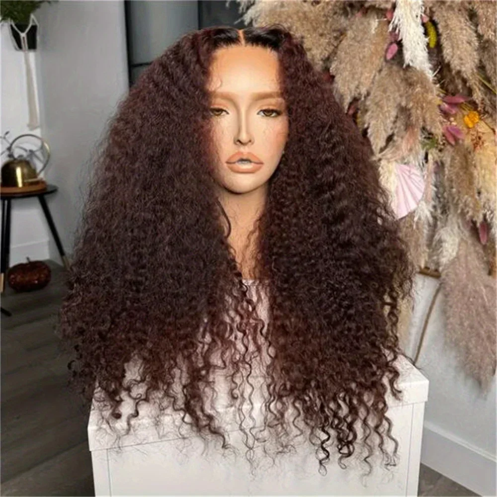 

Brown Glueless 26Inch 180%Density Kinky Curly 13*4*1 Lace Front Wigs For Women With Baby Hair Synthetic Fiber Daily Wear Wigs