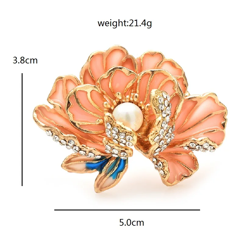 Wuli&baby Luxury Peony Flower Brooches For Women Unisex 3-color Enamel Pretty Beauty Flowers Plants Party Office Brooch Pins