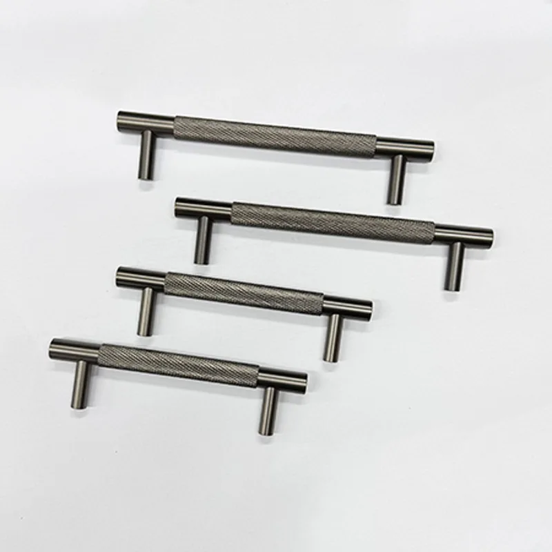 Gun Gray Brass Cabinet Handle Light Luxury Knurling Furniture Door Handle Simple Drawer Knob Creative Long Wardrobe Handle