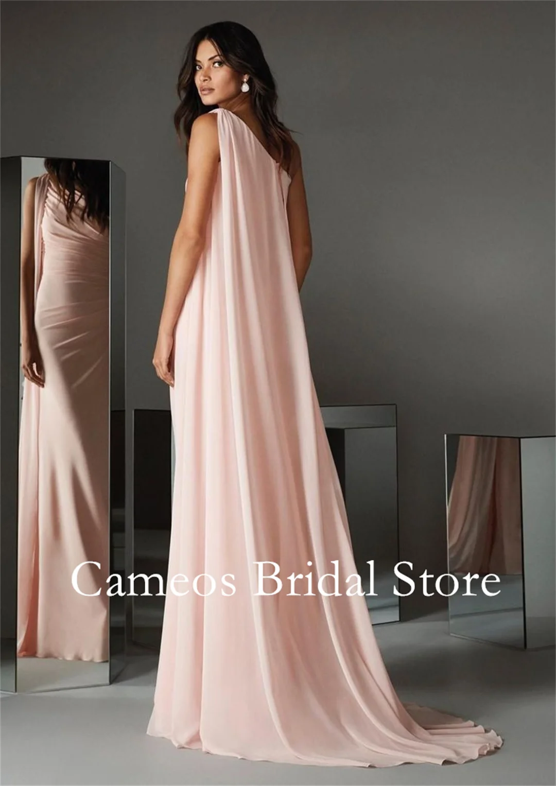 Cameos Korea One Shoulder Evening Dress Customized Formal Prom Dress Chiffon Ruched Mermaid 웨딩드레스 Occasion Party Evening Gown