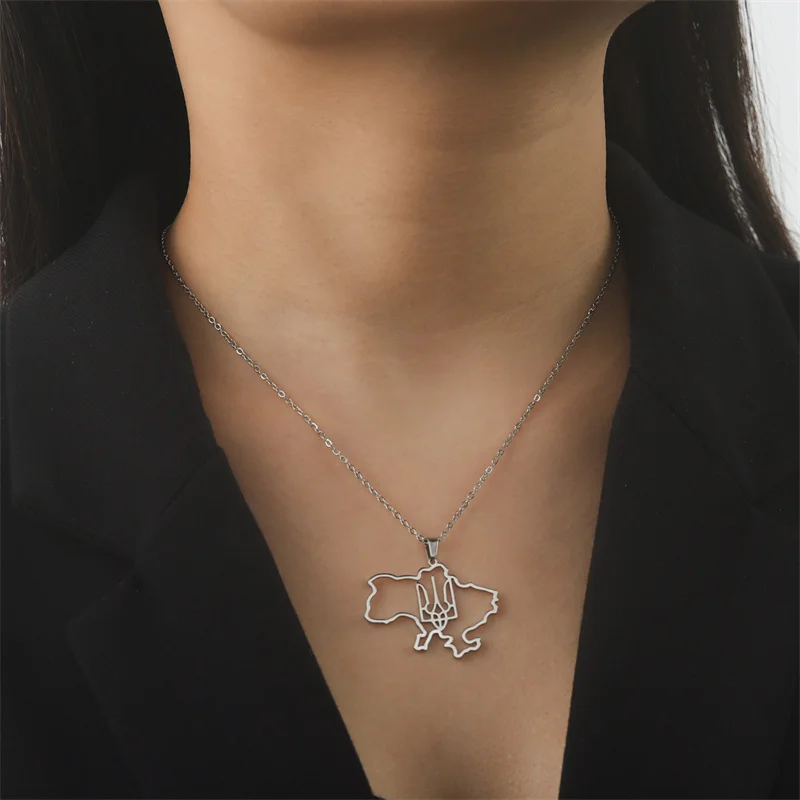 Mode Umriss Ukraine Karte Halskette Kette Halsband Hals Edelstahl Schmuck Ästhetische Halsketten Geschenke accesorios para mujer – Detail 9