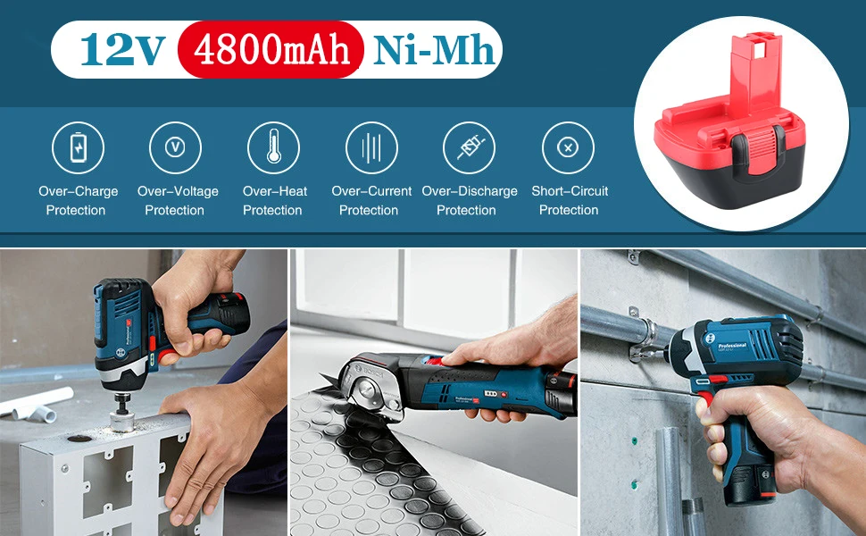 1/2/4Pcs 4.8Ah NI-MH BAT043 Replace for 12V Bosch Battery Pin BAT045 BAT046 BAT049 BAT120 Compatible With Power Cordless Tools