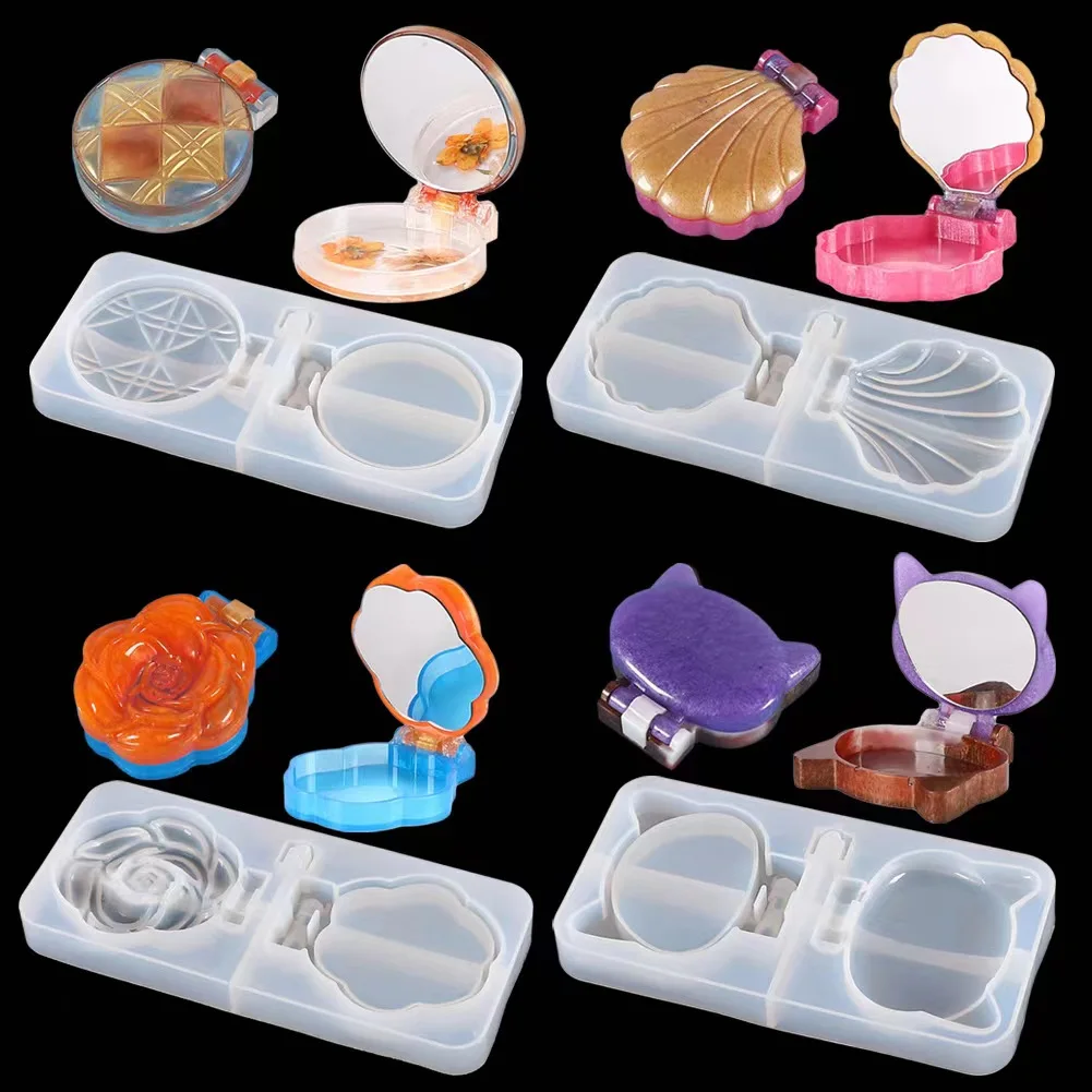 DIY Crystal Epoxy Mould Makeup Box Epoxy Resin Silicone Mould Ladies Mirror Jewelry Accessories