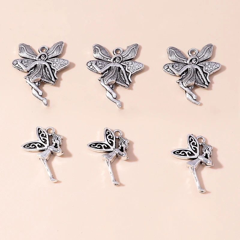 Leslie 10 Stück/Set Trendige Legierung Silberfarbene Feen- und Engel-Anhänger für Armbänder Halsketten DIY Handgemachtes Schmuckherstellungszubehör – Detail 5