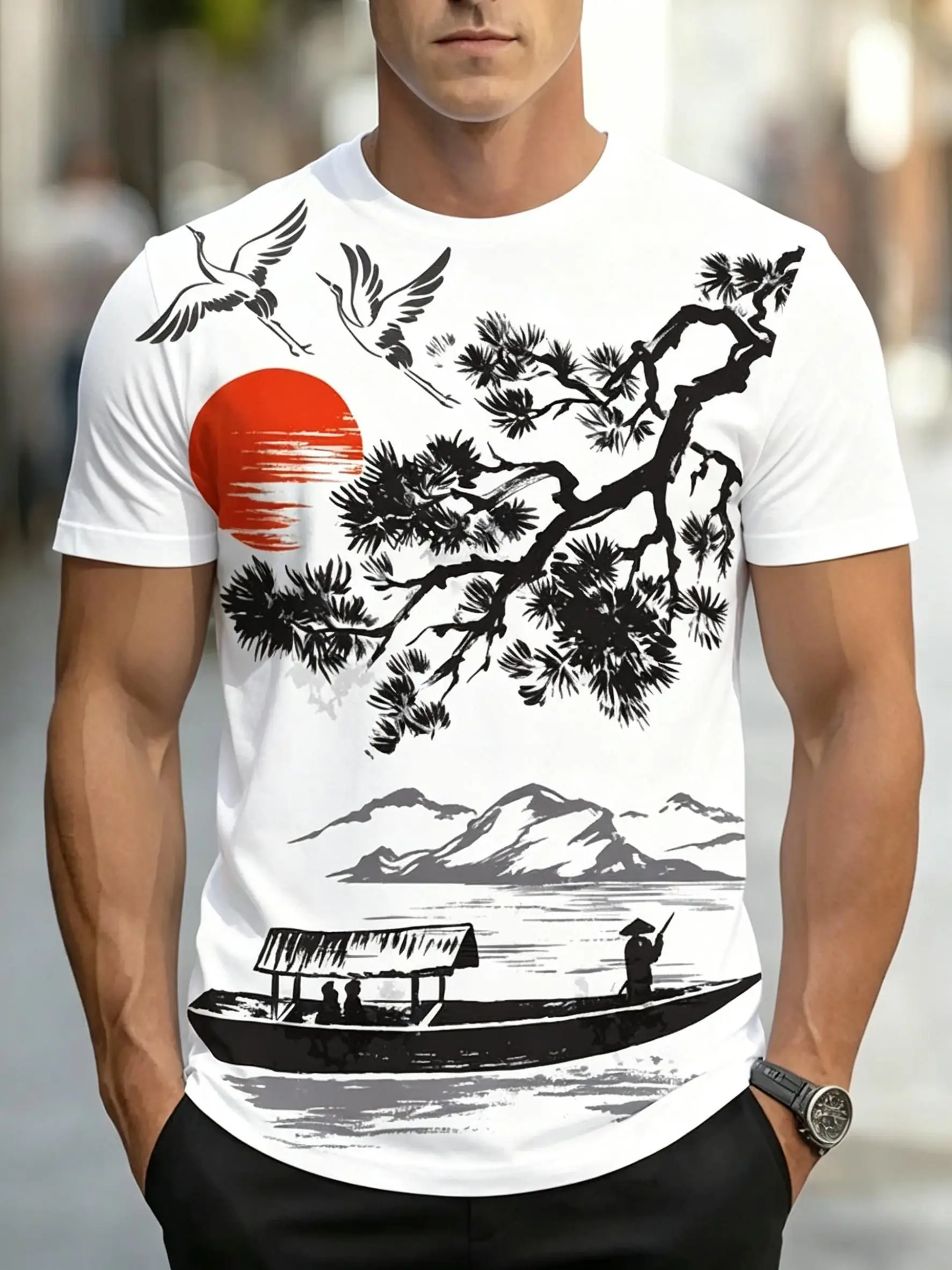 Fashion Chinese Style Landscape T-Shirts 3D Print Men's Short Sleeve O-Neck T Shirt Casual Harajuku Y2K Tops Tees Men Clothing