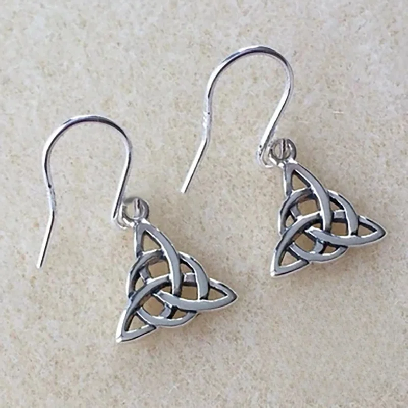 Huitan Real 925 Sterling Silver Celtic Knot Hollow-out Drop Earrings for Women Trendy Triangle Earrings Good Luck Irish Jewelry