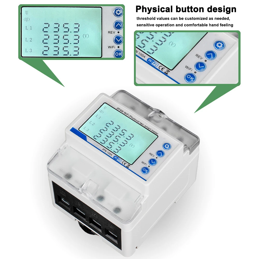 Tuya WiFi 100A 3P4W Photovoltaic Meter Three Phase Recloser Switch Intelligent Reclosing Protector Limiting Circuit Breaker