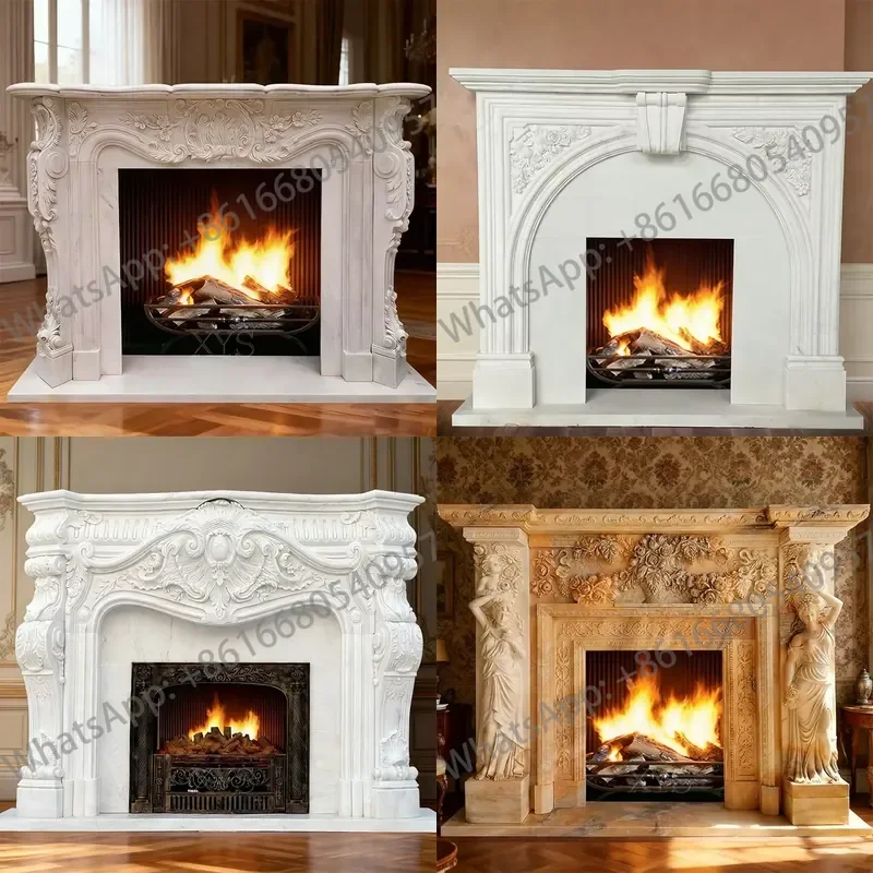 French-designed Modern White Marble Fireplace Mantelpiece Freestanding Living Room Bedroom Hotel Apartment Villa Decoration