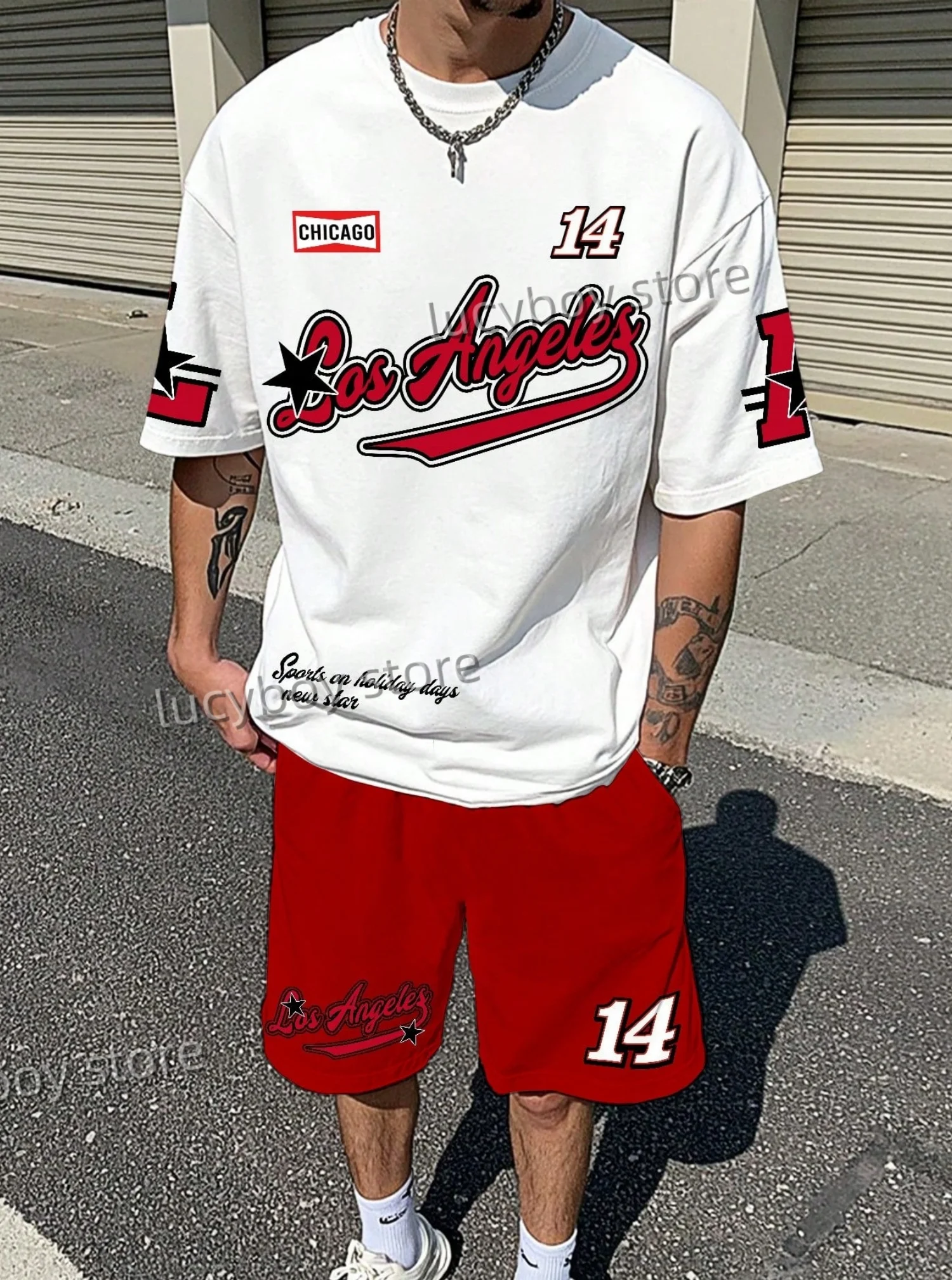 LOSANGLES NO.23 Print Men'S Summer Casual Short Sleeve T-Shirt Shorts Set Adult Basketball JoggingOversized 2 Piece Set Clothes