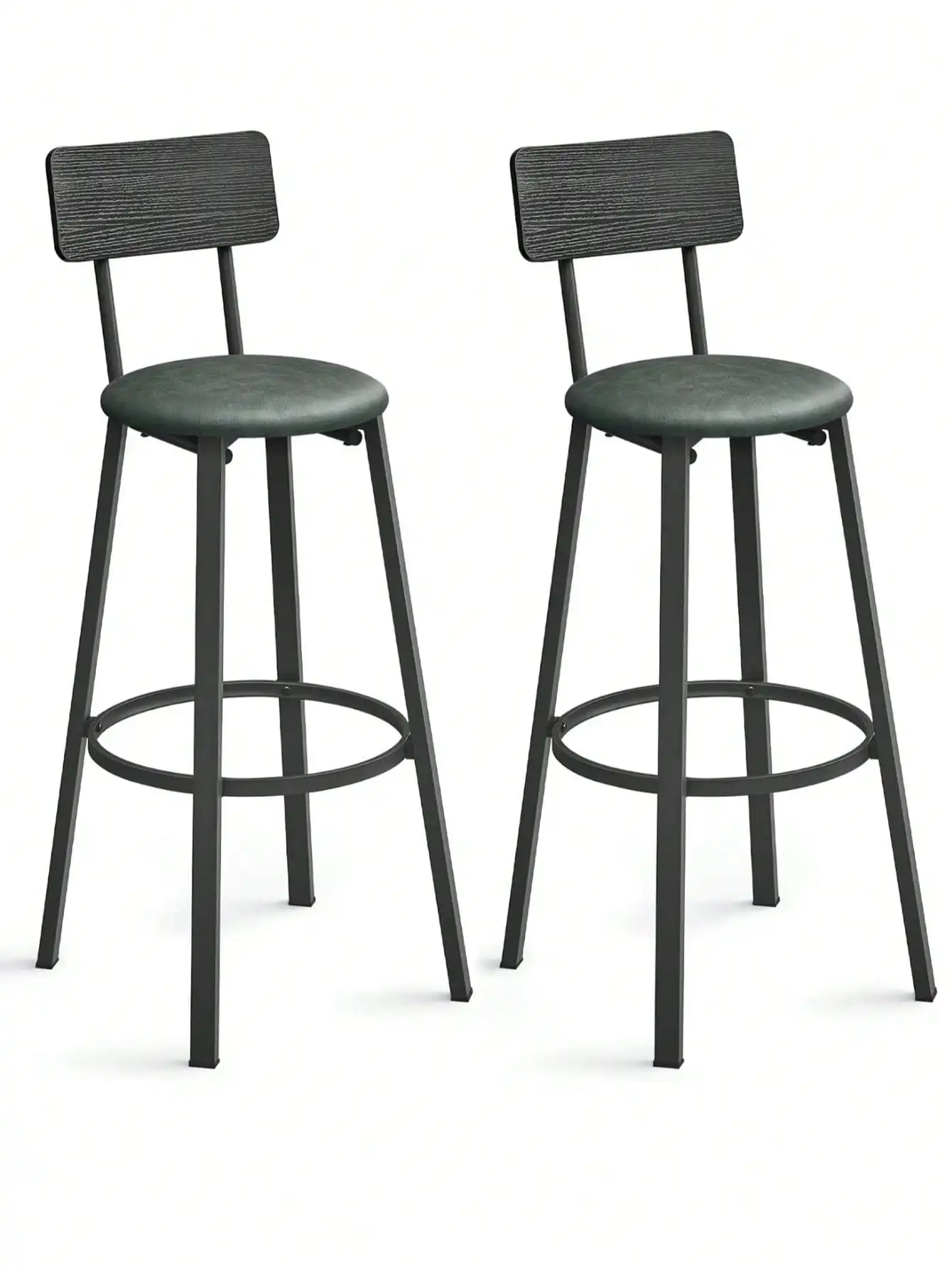 

VASAGLE Bar Stools, Set Of 2 PU Upholstered Breakfast Stools, 29.7-Inch Barstools With Back And Footrest, Simple Assembly, Fo