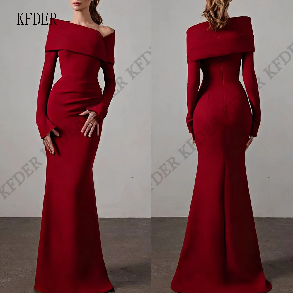 Elegante Vestido de Noche Color Vino Tinto para Mujer, Plisado, Estilo Sirena, Mangas Largas, Vestido de Fiesta Formal Dubai, Vestidos de Fiesta Personalizados