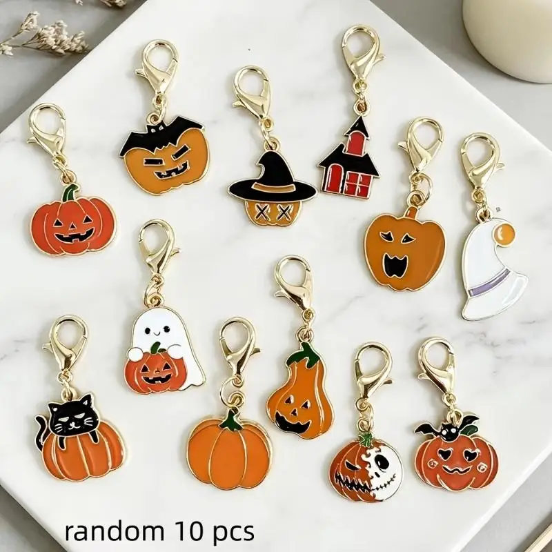 Stücke Zufälliges Muster Halloween Tropföl Schlüsselanhänger-Set Geist Kürbis Hexe Anhänger – Detail 9