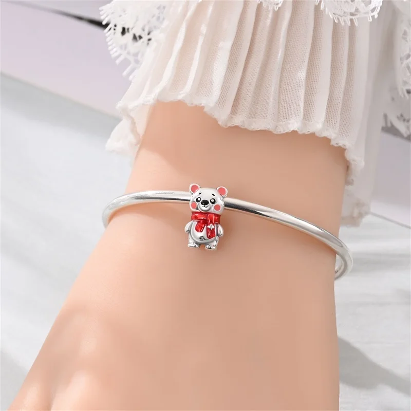 Winter Snowflake Snowman Polar Bear Charm Beads Xmas Pendant Charms Fits 3mm Bracelet Necklace For Women Luxury DIY Fine Jewelry