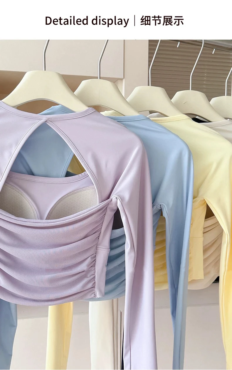 Langarm-Sporttop für Damen mit Brustpolstern, Yoga-Bekleidung, Fitnesskleidung für Pilates-Training, Laufbekleidung – Detail 5