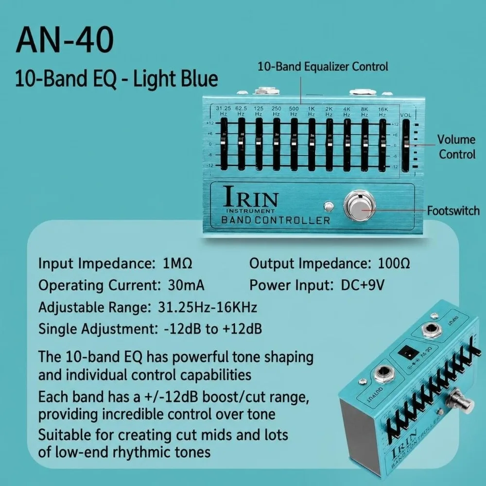 LED Sliders EQ Pedal ±12dB Gain/Attenuation Independent Controller Button 10-Band Equalizer Band Controller Aluminum alloy view 3