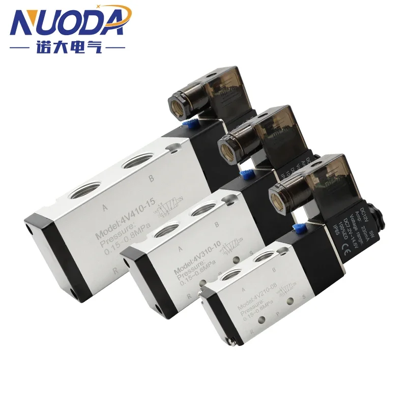 Pneumatic Electric Solenoid Valve 5 Way 2 Position Control Air Gas Magnetic 4V110-06 4V210-08 4V310-10 4V410-15 DC12V 24V AC220V
