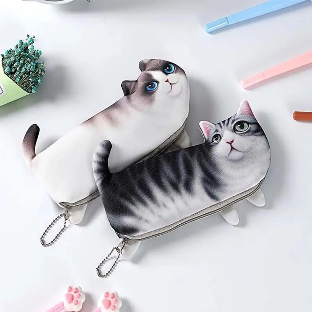 Imagem -03 - Creative Kawaii Pencil Box Lápis Pouch Papelaria de Pano Macio Simulação Cartoon Cat Pen Bolsa Lápis Case Organizador de Armazenamento