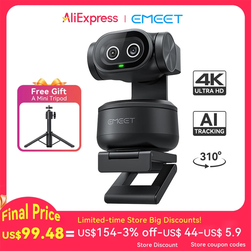 Webcam 4K PTZ EMEET PIXY, caméra vidéo à double objectif avec suivi IA pour le streaming, capteur Sony, contrôle gestuel, autofocus