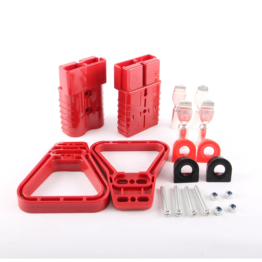 

350A High Current Power Double Pole Quick Connect/Disconnect Battery Connector Plug with Grey/Red Handle & Black/Red Hard Cover