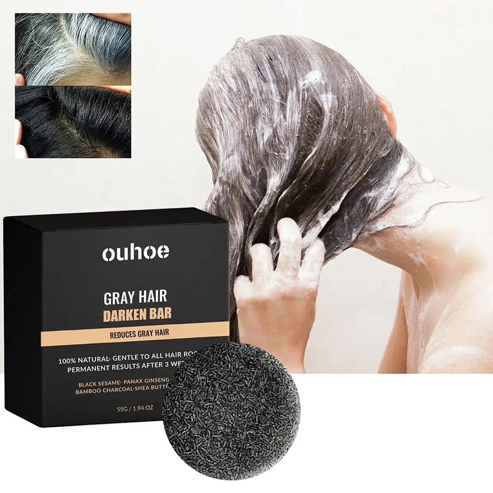 Natural Polygonum Multiflorum Gray Hair Darken Bar Soap Hair Hair Shampoo Protect Scalp Turn Hair White Strengthen Roots Bl U1Q2