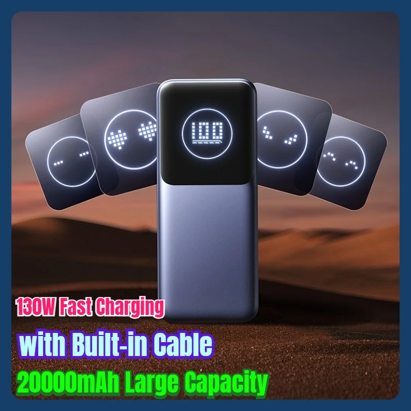 

20000mAh Large Capacity Power Bank with Built-in Cable and 130W Fast Charging for Apple