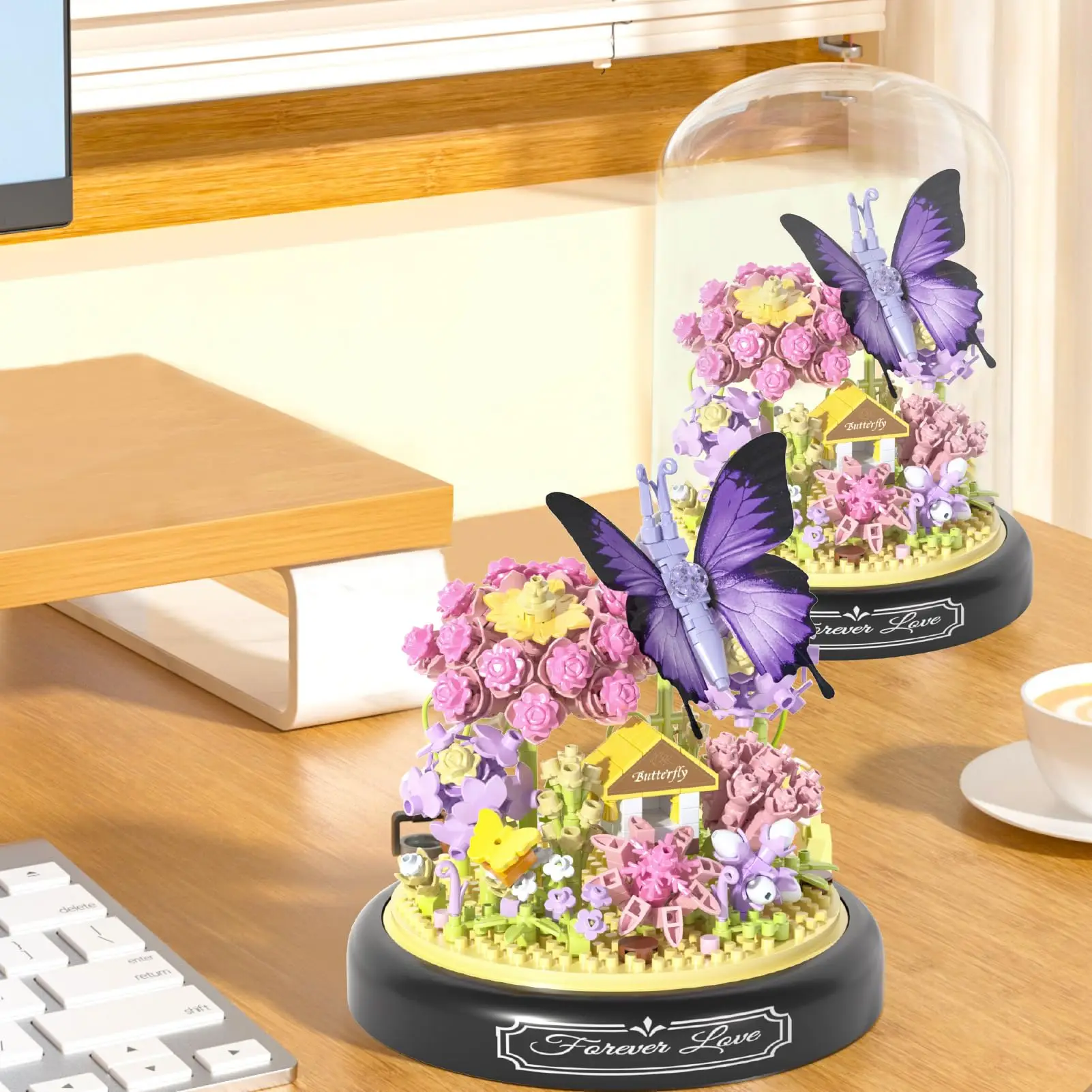 Ensemble de blocs de construction de fleurs d'insectes, abeille, plante papillon, modèle en pot, ensemble de briques avec couvercle anti-poussière, jouets de bricolage pour enfants, cadeaux de vacances