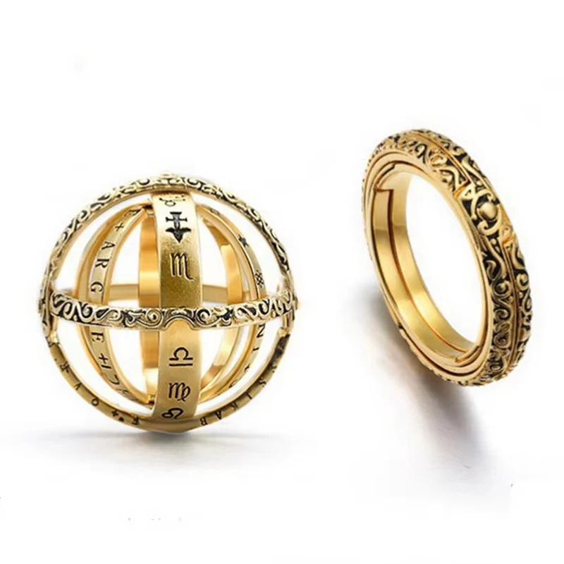 Vintage Astronomische Kugel aus Legierung, drehbarer kosmischer Ring für Männer und Frauen, kreative, verformbare, komplizierte Halskette