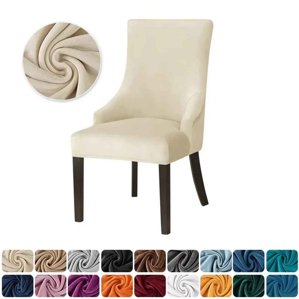 Velvet Dining Chair Cover Elastic Strech Chair Covers High Back Sloping Arm Spandex Chairs Slipcovers For Banquet Home Decor