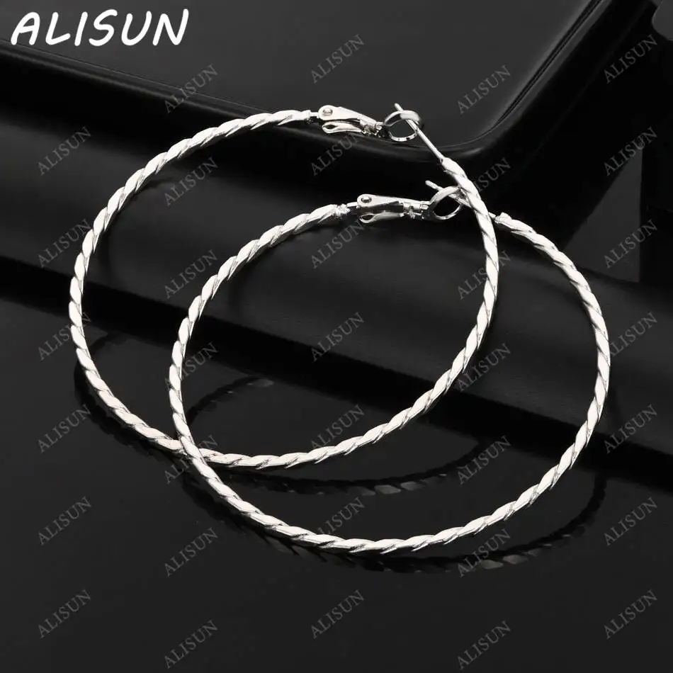

ALISUN 925 Sterling Silver 50mm Twist Wreath Hoop Earrings For Women Charm Trend Birthday Gifts Fashion Party