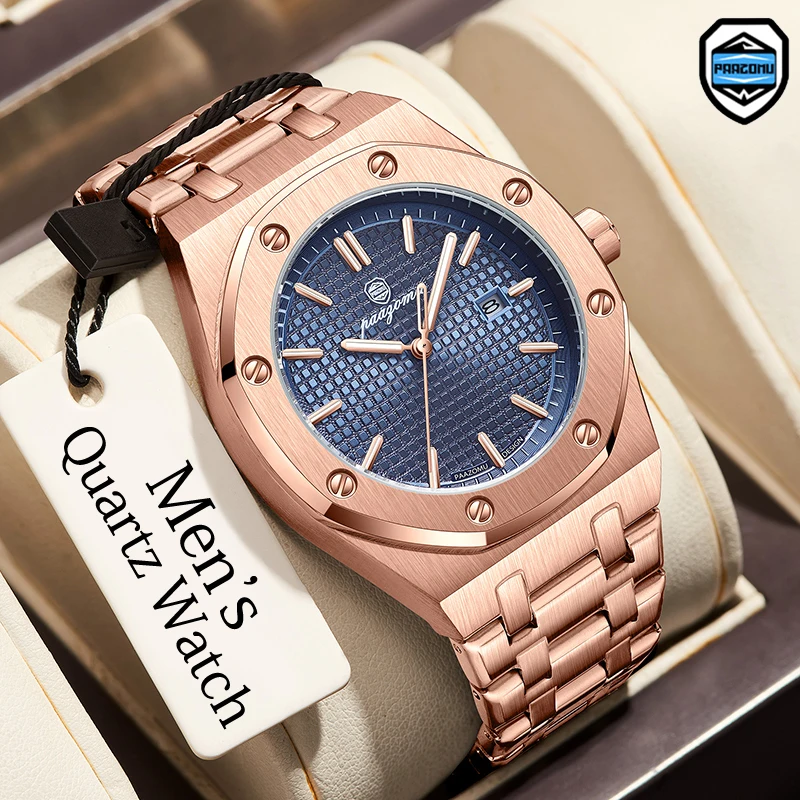 ساعة كوارتز رجالية مربعة فاخرة من PAAZOMU مقاومة للماء وتاريخ مضيء ساعة رجالية عالية الجودة من الفولاذ المقاوم للصدأ ساعات رجال الأعمال
