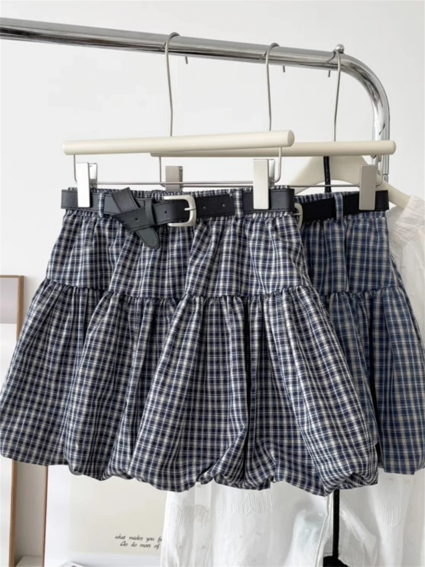 

High Waist Korean Sle ort Skirt Women's f Body Pumpkin Flower Bud Skirt Summer Plaid Skirt with Inner