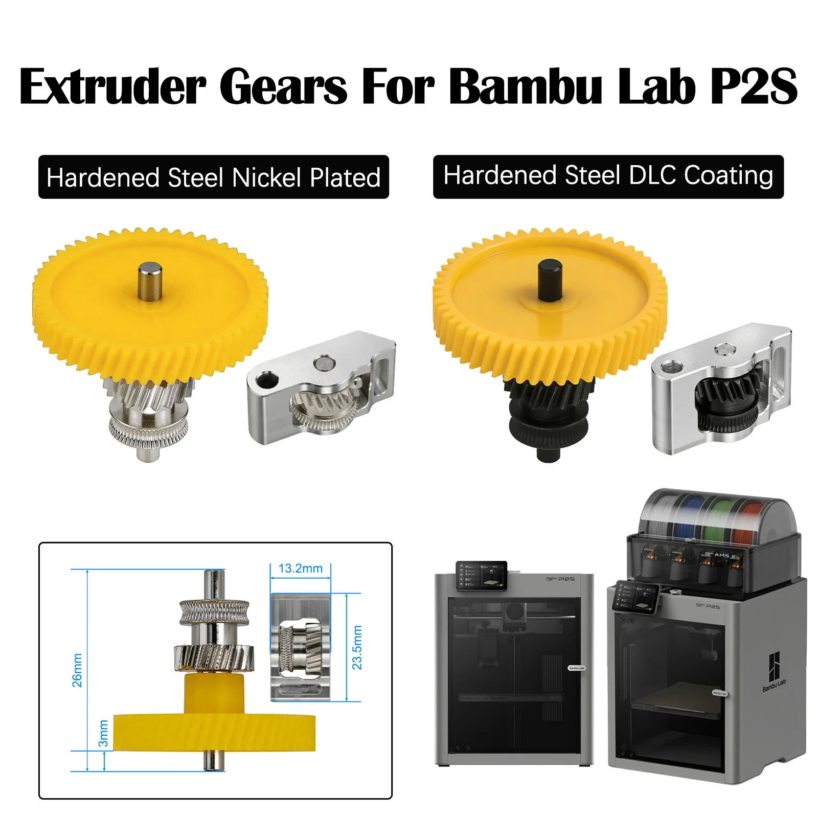 

Шестерня экструдера P2S для Bambu Lab, из закаленной стали, для подачи филамента, прочная, высокоточная, для запчастей 3D-принтеров