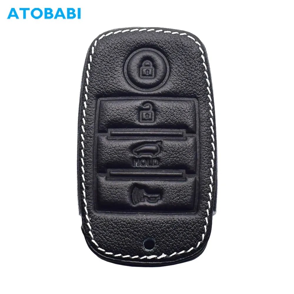 ATOBABI Leather Car Key Case For Kia Soul Carnival Sedona Niro Sorento Sportage Rio Forte Optima 4 Buttons Smart Remote Cover