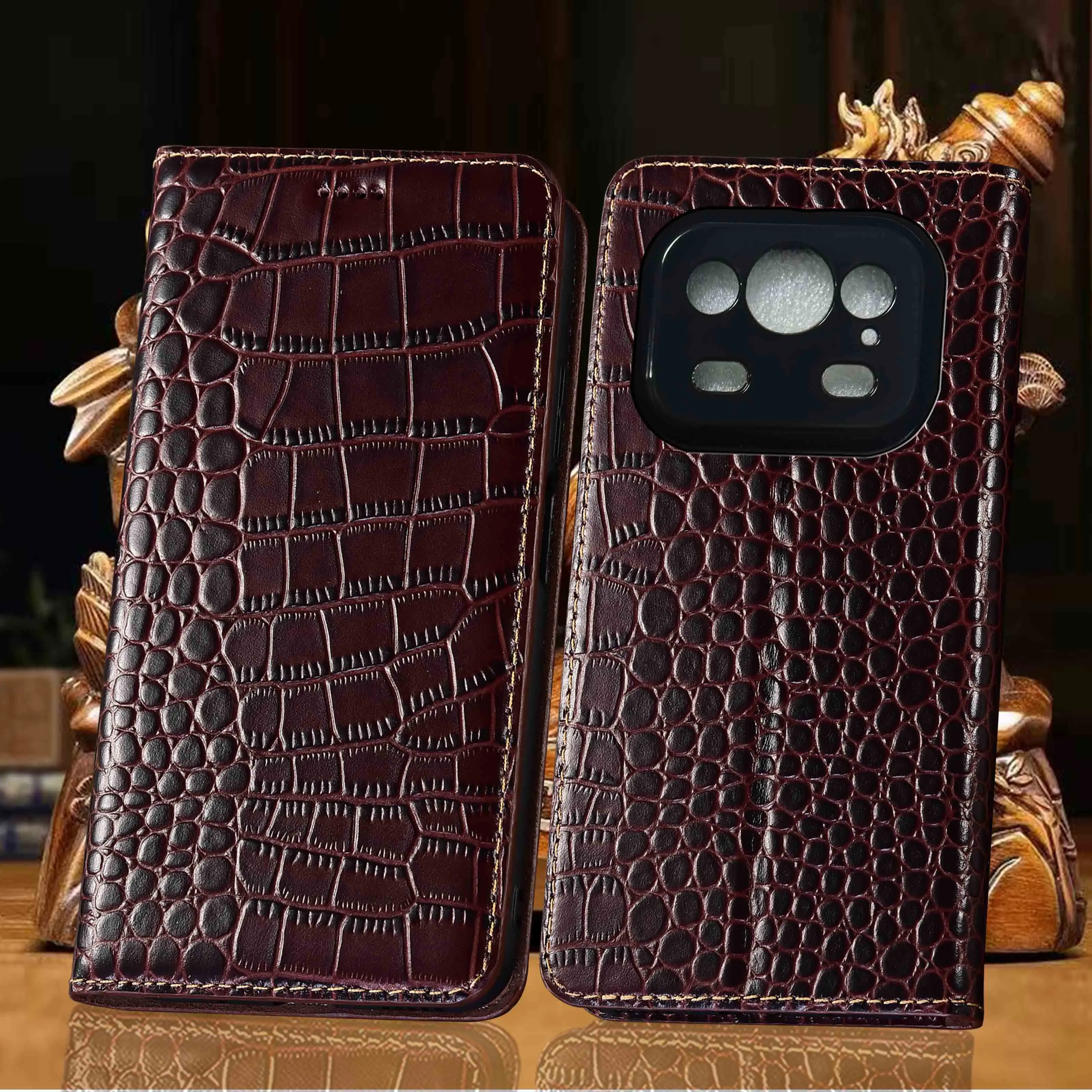 For Ulefone Armor 19 19T 21 22 23 24 25 25T 26 27 27T Pro Ultra Crocodile Pattern Of Genuine Leather Flip Phone Case Cowhide