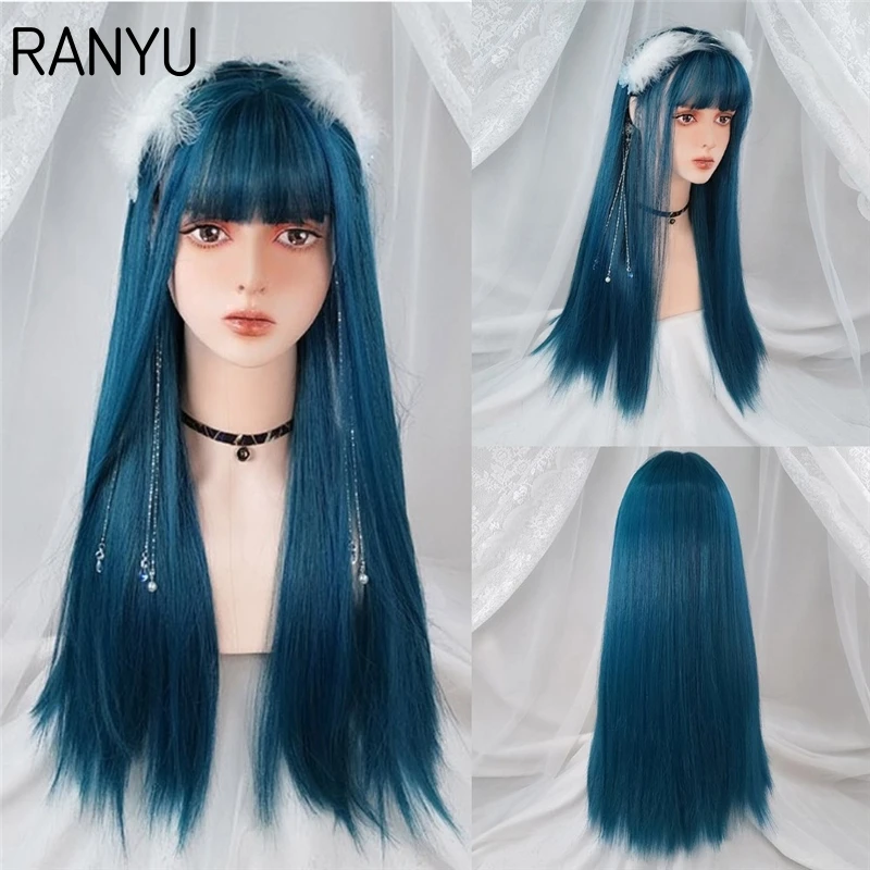 

RANYU Natural Synthetic Wig With Bangs Blonde Cospalilolita Daily Party Heat Resistant Fiber Natural Wig