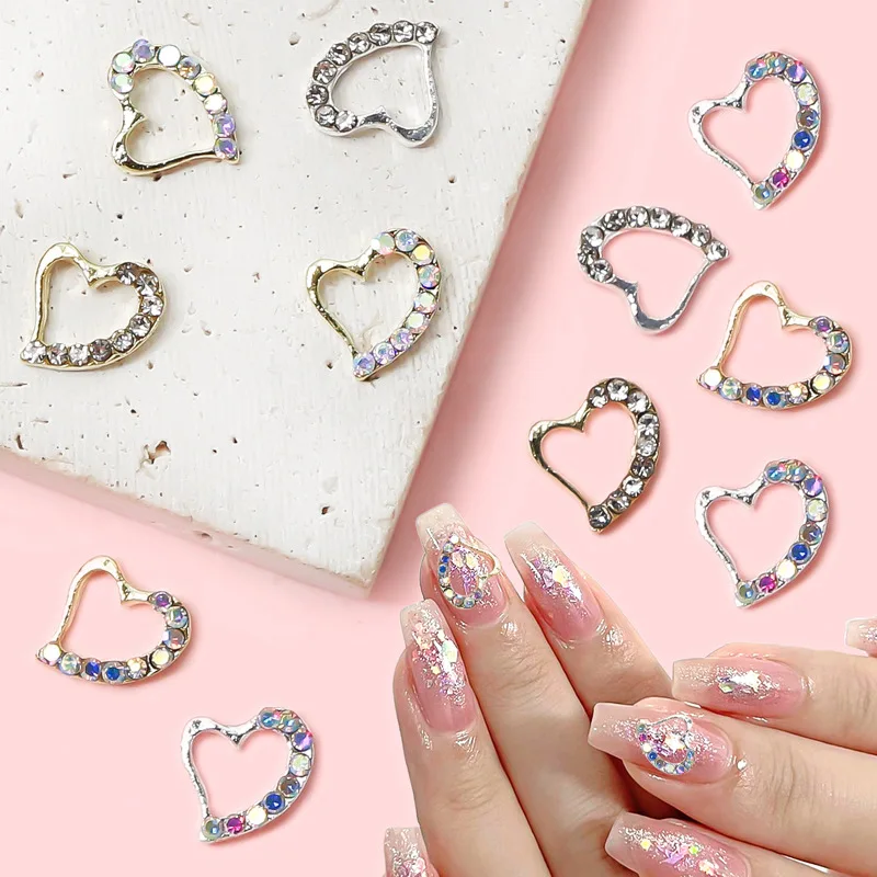 10PCS Metal 3D Nail Art Heart Frame Charms Supplies For Manicure Decor Material 3D Nails Decoration Rhinestone Accessories Parts