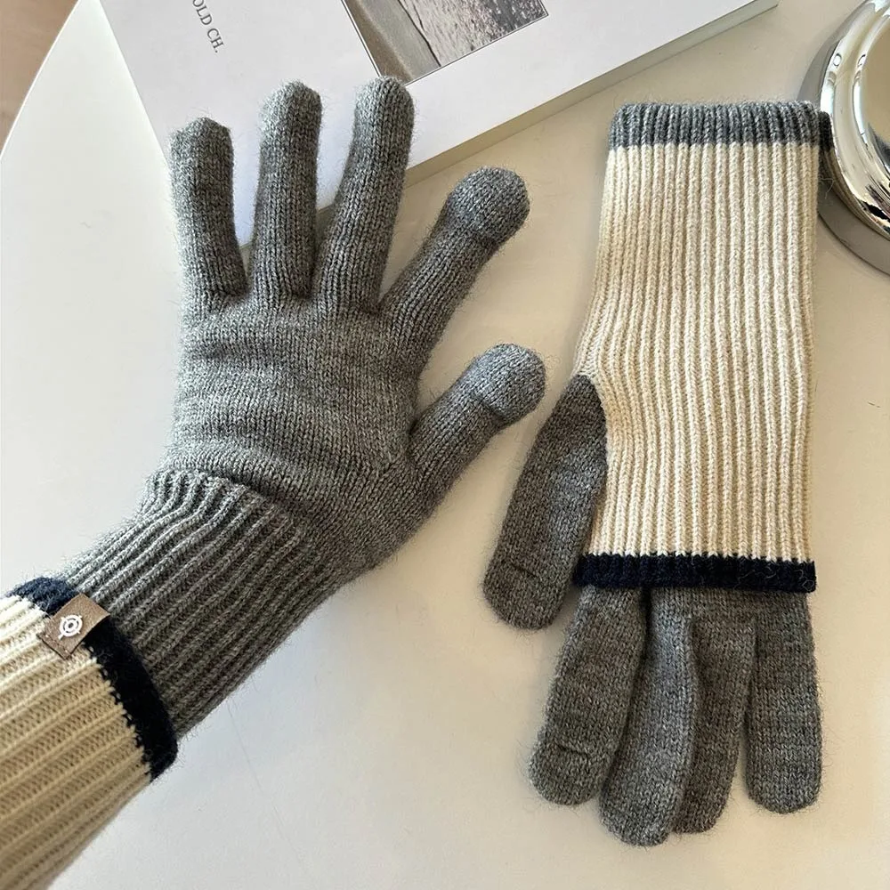 

Новые вязаные перчатки с пятью пальцами контрастного цвета, сохраняющие тепло, перчатки с длинными рукавами, удлиненные перчатки для экрана, сенсорные перчатки, осень-зима