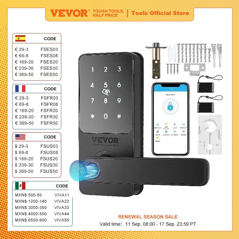 

VEVOR Smart Lock 5 in 1 Smart Door Knob Fingerprint Deadbolt with App Control Bluetooth Smart Lock Keyless Entry Door Lock