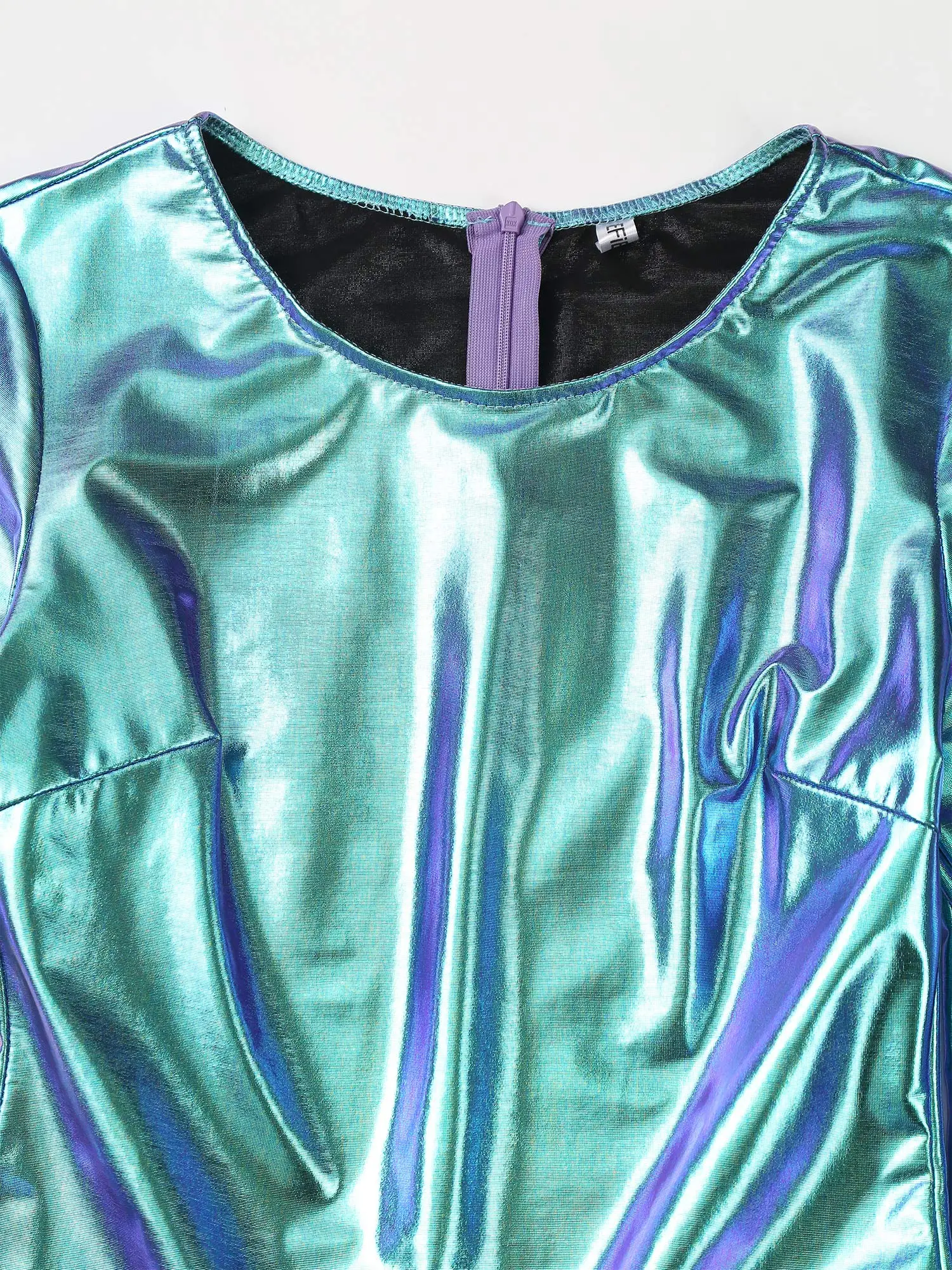 بدلة قفز نسائية معدنية لامعة Unitard Dancewear كم طويل سليم صالح كامل الجسم ارتداءها الجمباز كلوبوير مهرجان ازياء