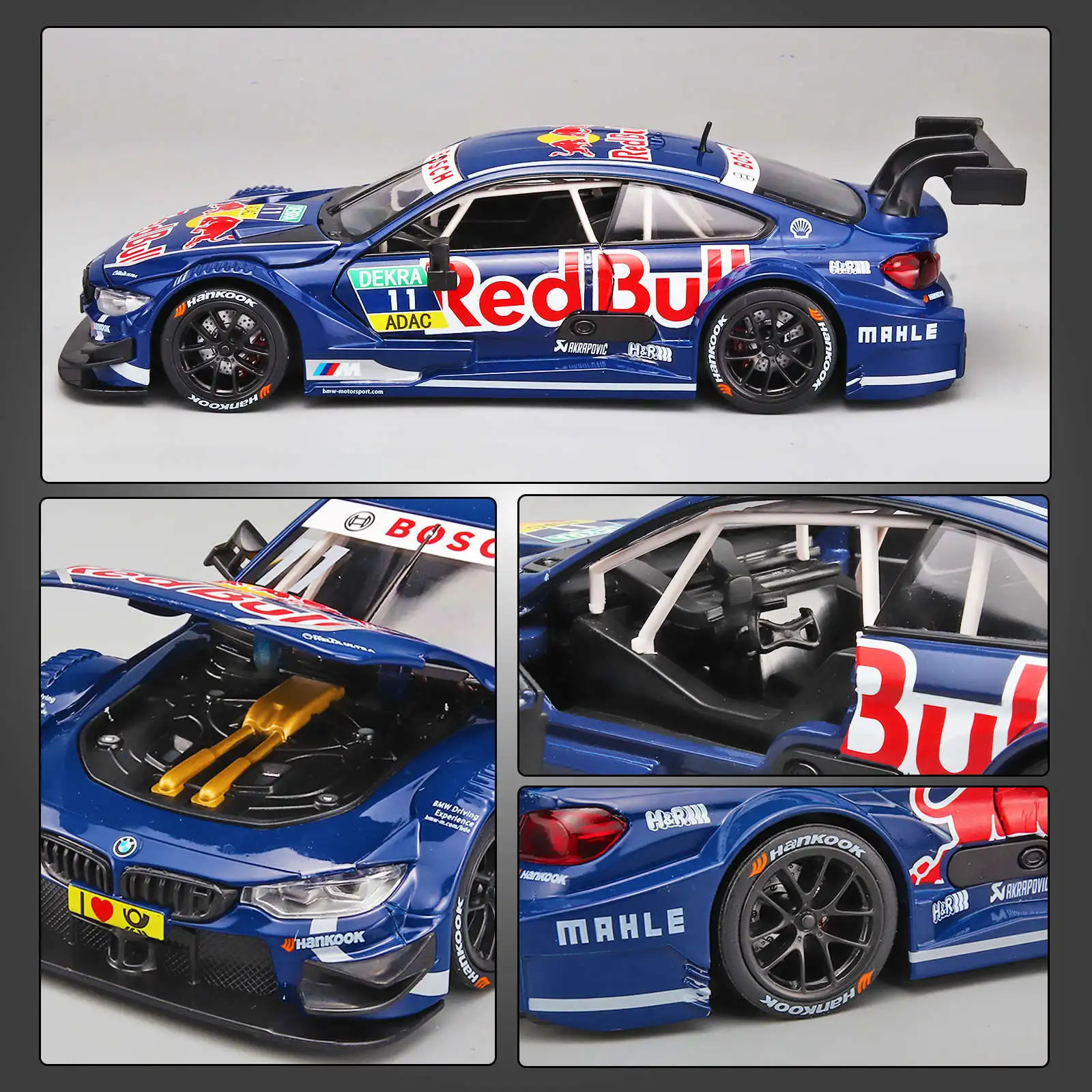 1:24 BMW M4 GT3 Red Bull Co-brand Alloy Sports Car Model Diecast Metal Track Racing Car Vehicles Model Sound and Light Kids Gift