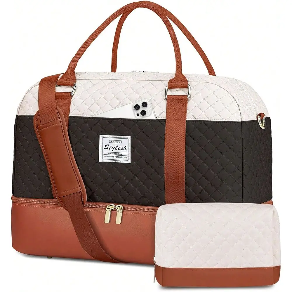 Duffle Bag Weekender For Women CarryOn Overnight Tote With Shoe Compartment Wet Pocket, Large Weekend Gym Duffel For Hospital,