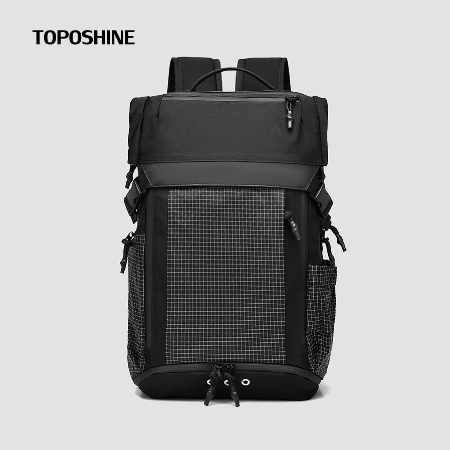 

Toposhine Urban Explorer Waterproof Roll-Top Backpack Durable Grid Pattern Nylon Travel Backpack 15.6 Inch Laptop Compartment