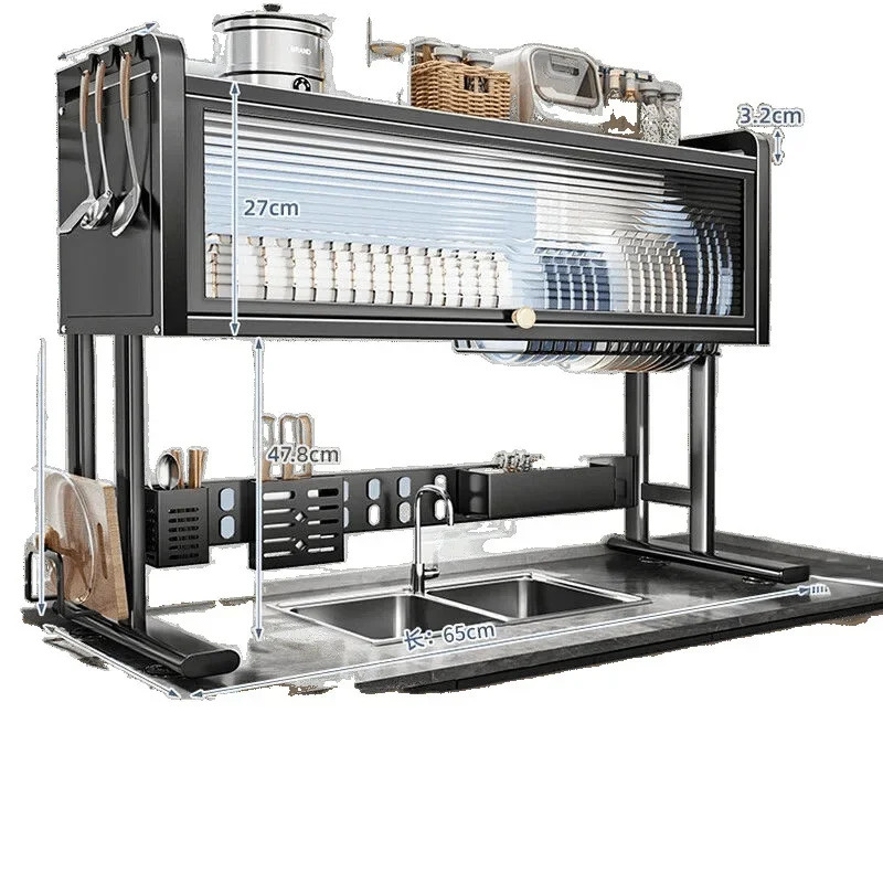 

Kitchen Sink Shelf Dishwasher Countertop Drain Multifunctional Dust Cabinet Door Dish Storage Storage Cupboard