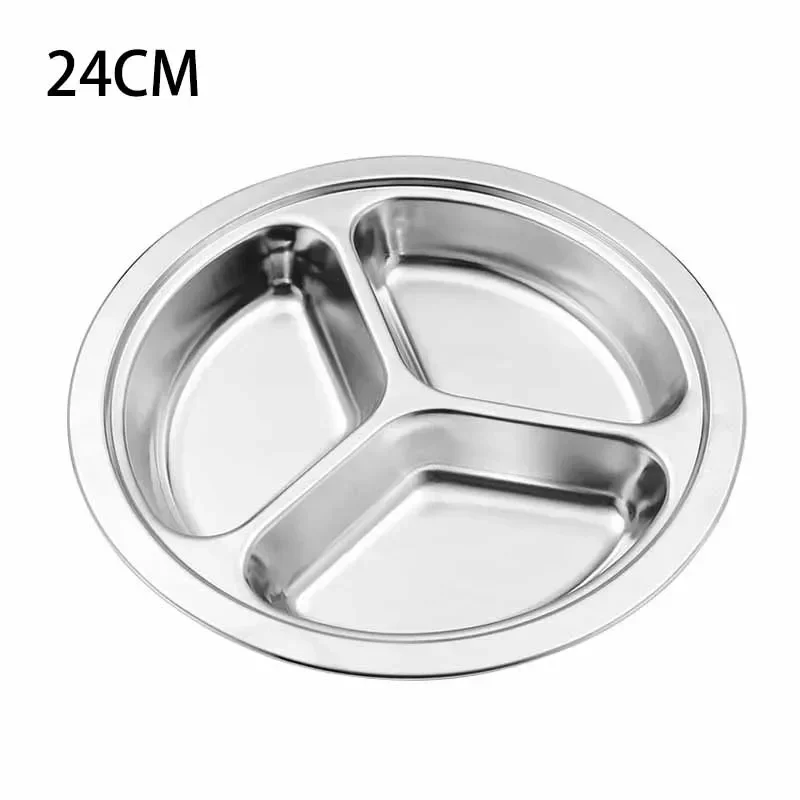 Dish Dinner Plate 1pcs Silver Stainless Steel 3 Sections Round Divided 22cm 24cm 26cm Snack Set Useful Practical