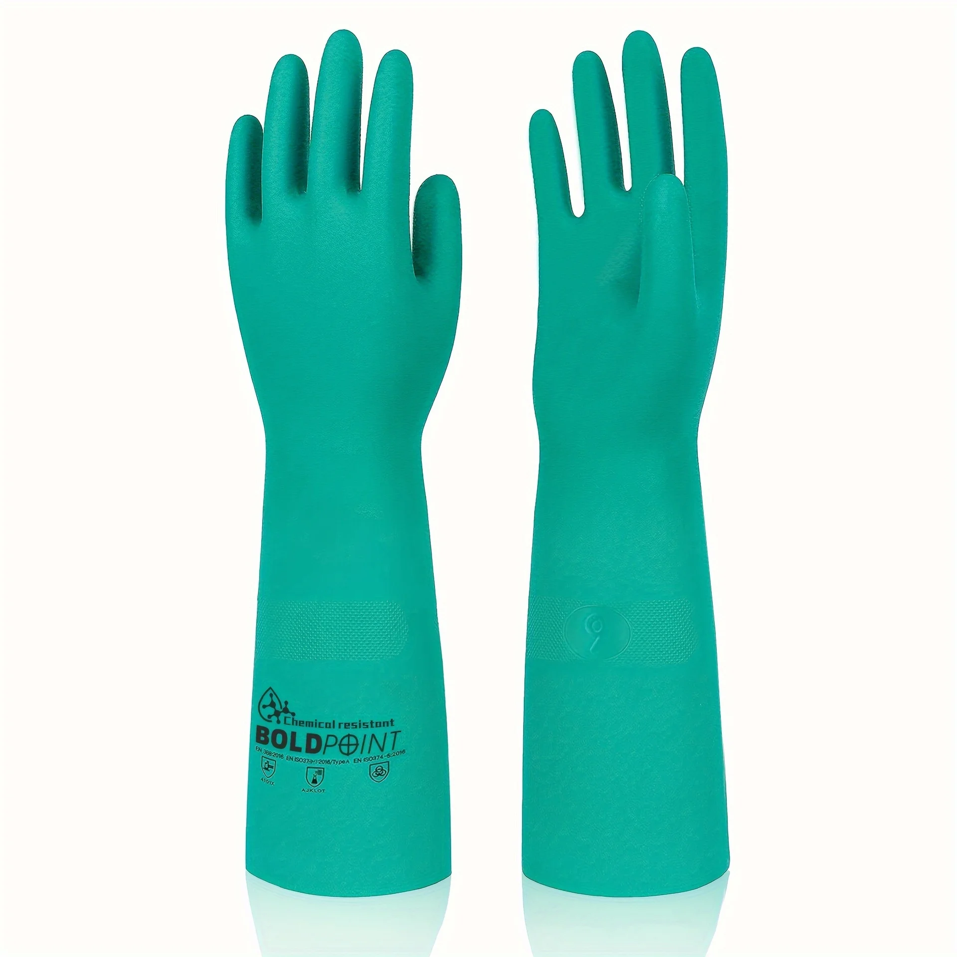 

1 Pair 16" 22Mil Heavy-Duty Nitrile Gloves - Chemical, Acid, Oil Resistant, Non-Slip for Industry, Agriculture, Forestry