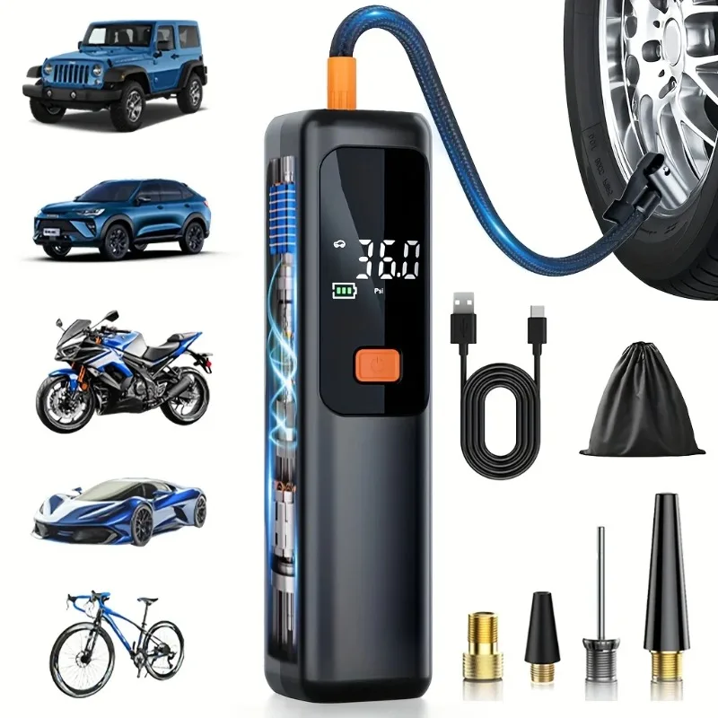 AliExpress NONE Portable Air Compressor, 150 PSI Tire Inflator with LCD Display, Auto Stop, USB Charge for Car Bike Ball
