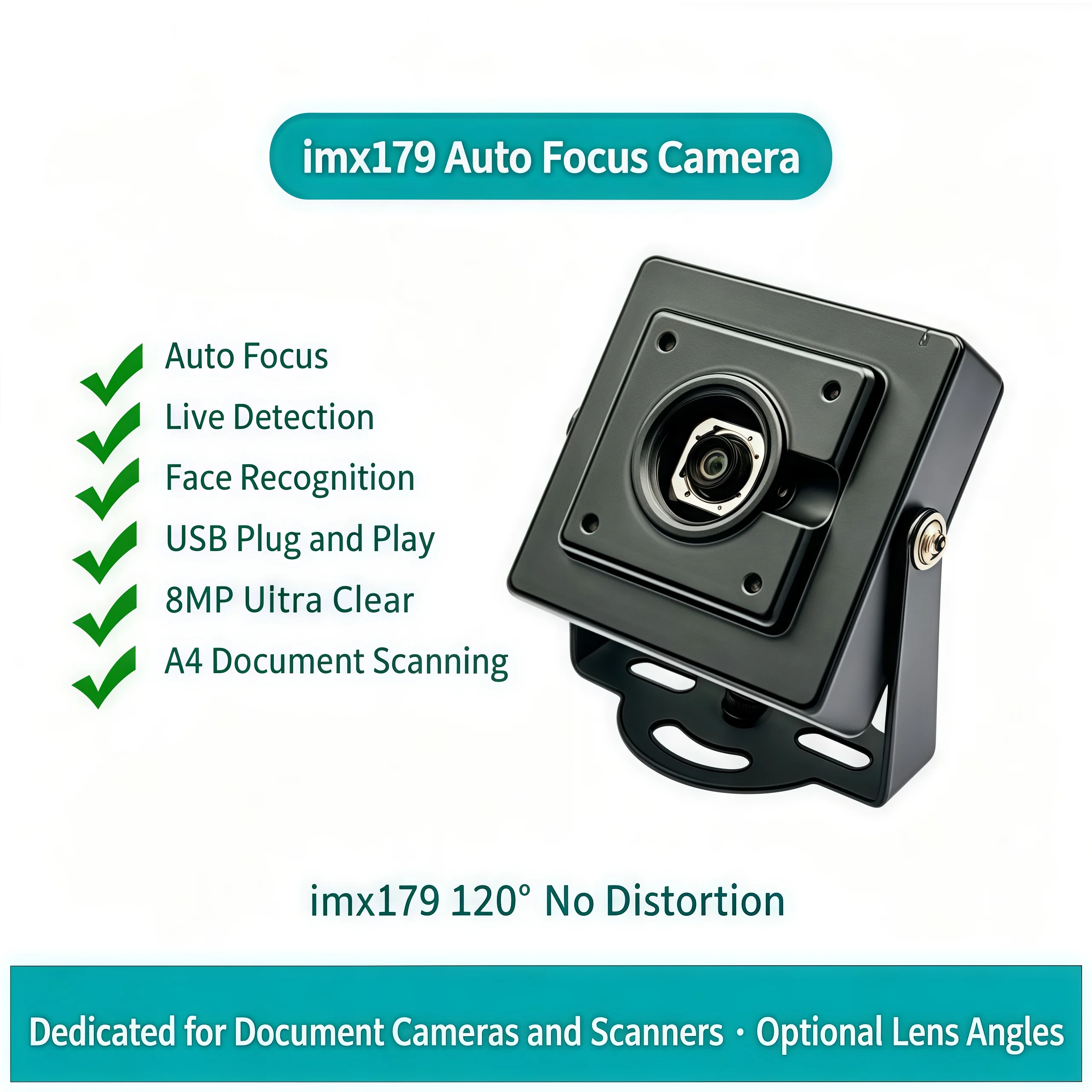 IMX179 8MP Auto Focus USB Camera Module Plug&Play Face Recognition 120° Lens For Document Scanning Industrial Vision Monitoring