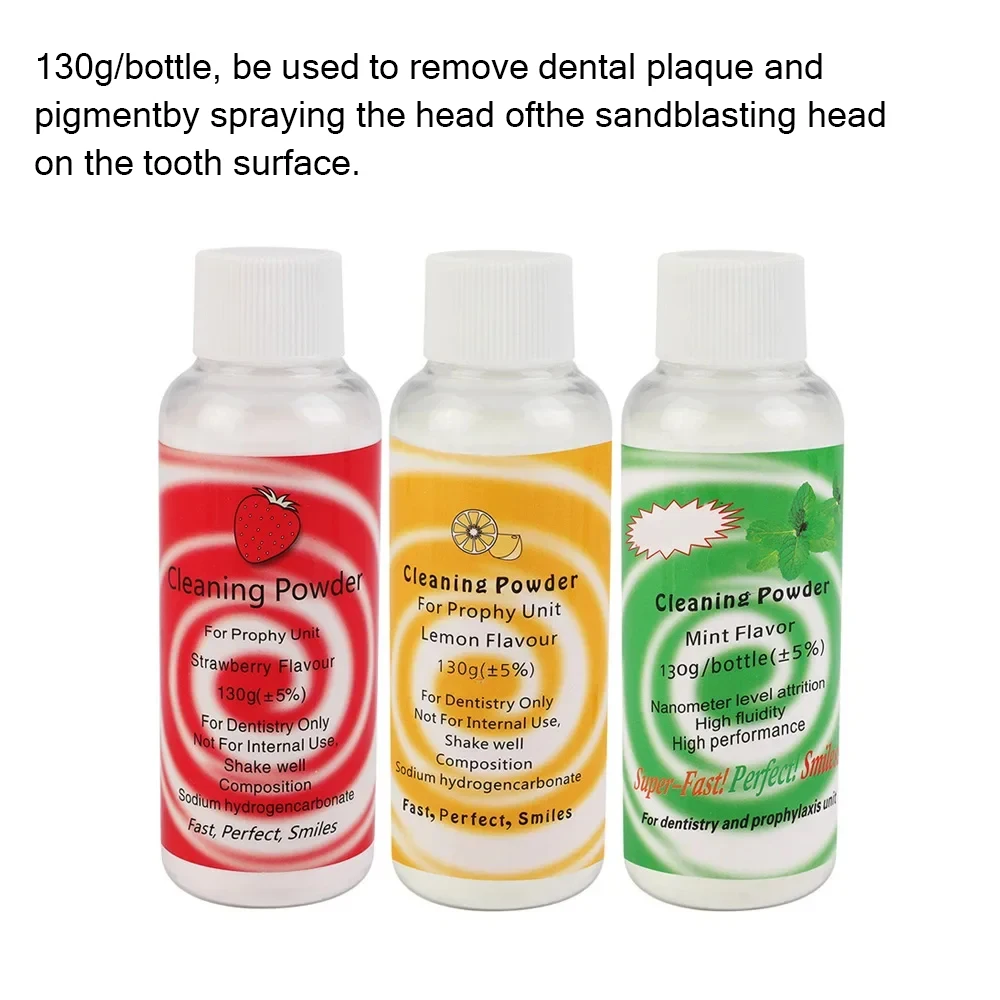 Dental Polierpulver Prophy Air Jet Flow Zahnreinigung Plaque Fleckenentfernung Natriumbicarbonat 130g Minze Zitrone Erdbeere – Detail 5