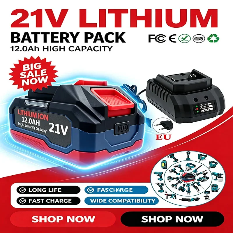 21V Battery 6.0Ah/ 12.0Ah Rechargeable Lithium Ion 21V Battery For Makita Battery 18V Power Tool DDF487 BL1860 BL1850 Battery